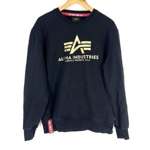 Alpha Industries Crew Neck Sweatshirt Size Medium Mens Black Gold Foil Graphic